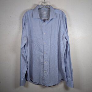 Bugatchi Uomo Dress Shirt Mens Size 17.5  36/37 Blue White Houndstooth